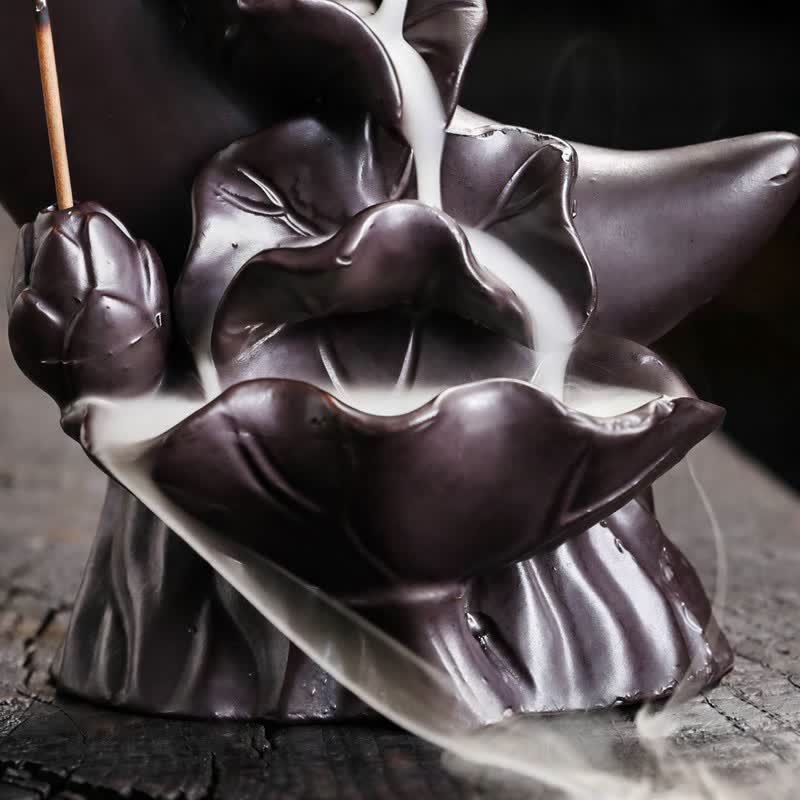 Buddha Stones Räuchergefäß aus violettem Ton, Halbmond-Lotus-Erleuchtung, Rückfluss - image 12