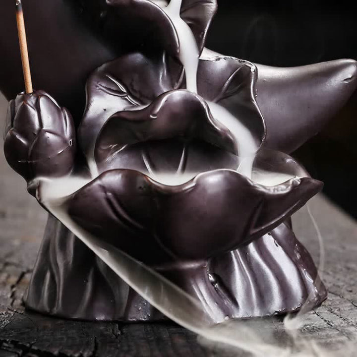 Buddha Stones Räuchergefäß aus violettem Ton, Halbmond-Lotus-Erleuchtung, Rückfluss - image 12