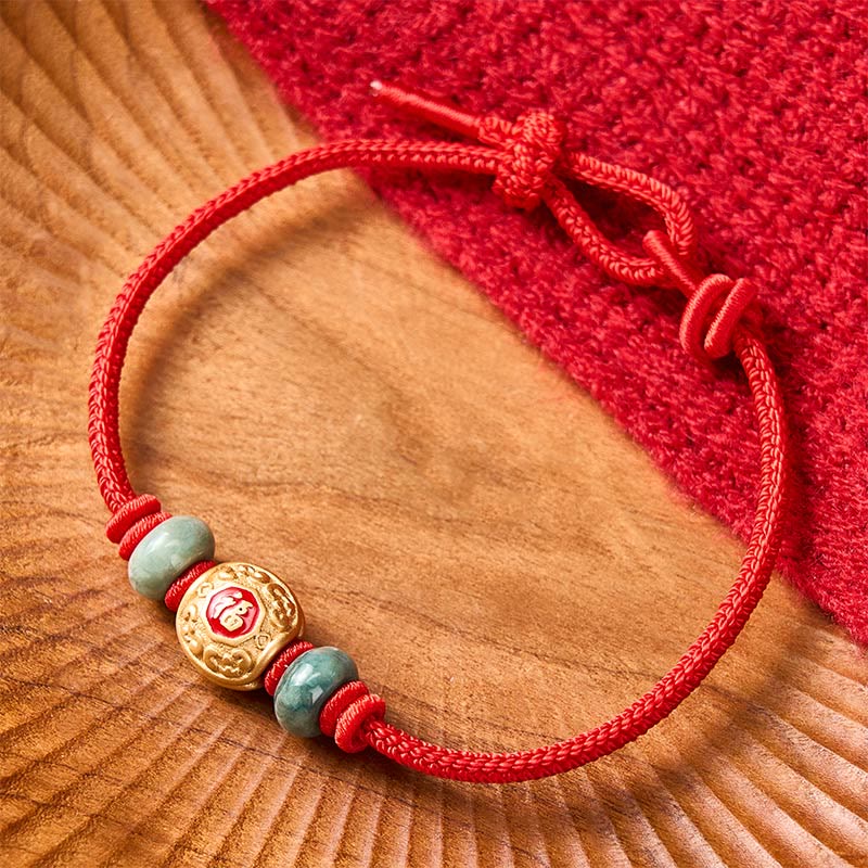 Buddha Stones Rotes Armband mit Fu-Figur, Schildkröte und Glücksbringer aus Kupfer - image 3