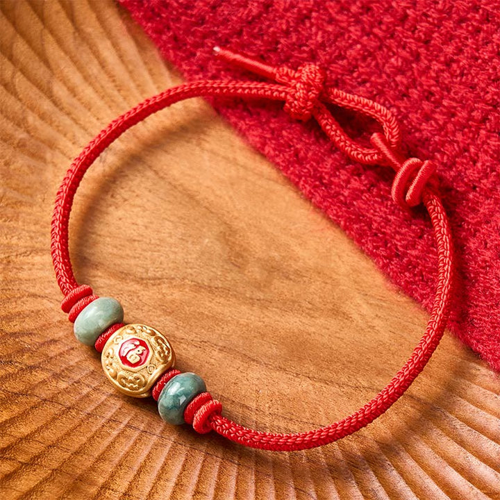 Buddha Stones Rotes Armband mit Fu-Figur, Schildkröte und Glücksbringer aus Kupfer - image 3
