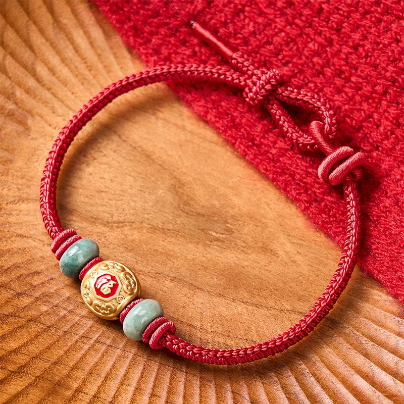Buddha Stones Rotes Armband mit Fu-Figur, Schildkröte und Glücksbringer aus Kupfer - image 14