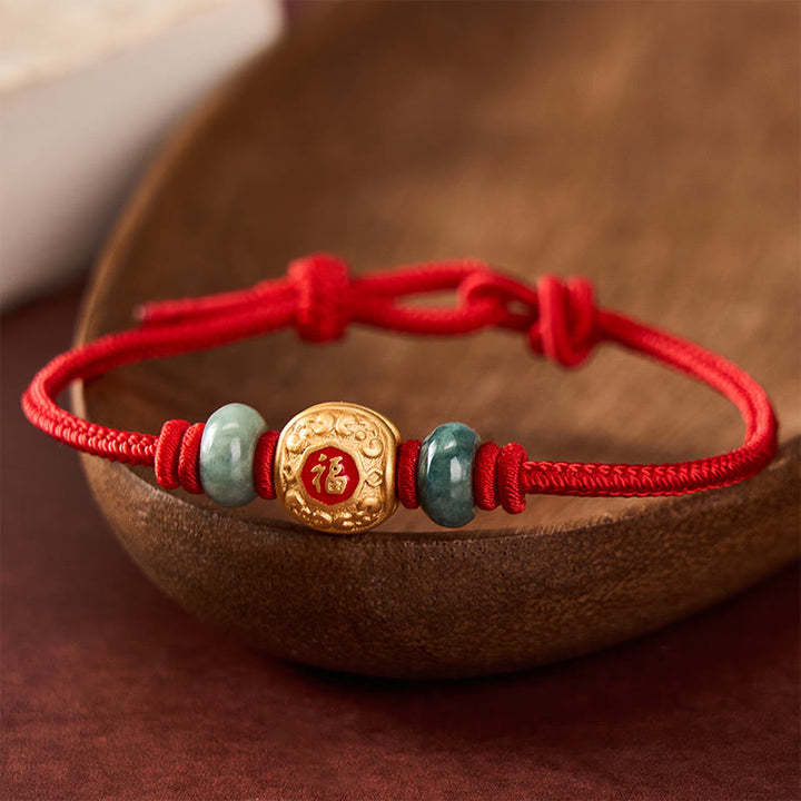 Buddha Stones Rotes Armband mit Fu-Figur, Schildkröte und Glücksbringer aus Kupfer - image 0