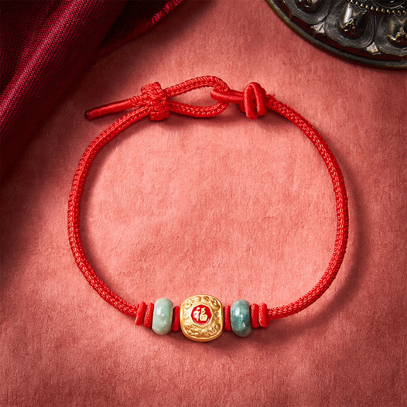 Buddha Stones Rotes Armband mit Fu-Figur, Schildkröte und Glücksbringer aus Kupfer - Rot - 6,7–7,5 Zoll/17–19 cm - image 1