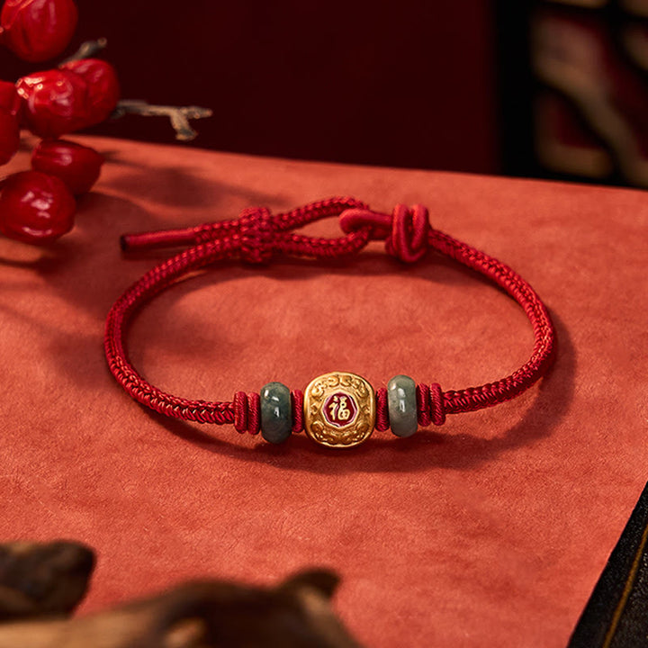 Buddha Stones Rotes Armband mit Fu-Figur, Schildkröte und Glücksbringer aus Kupfer - image 13
