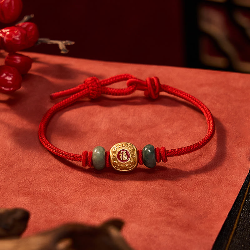 Buddha Stones Rotes Armband mit Fu-Figur, Schildkröte und Glücksbringer aus Kupfer - image 2
