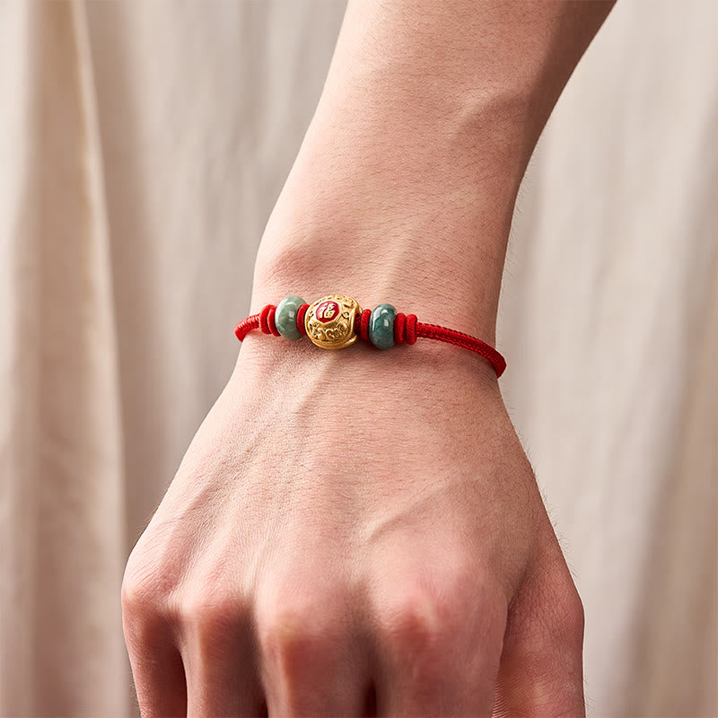 Buddha Stones Rotes Armband mit Fu-Figur, Schildkröte und Glücksbringer aus Kupfer - image 4