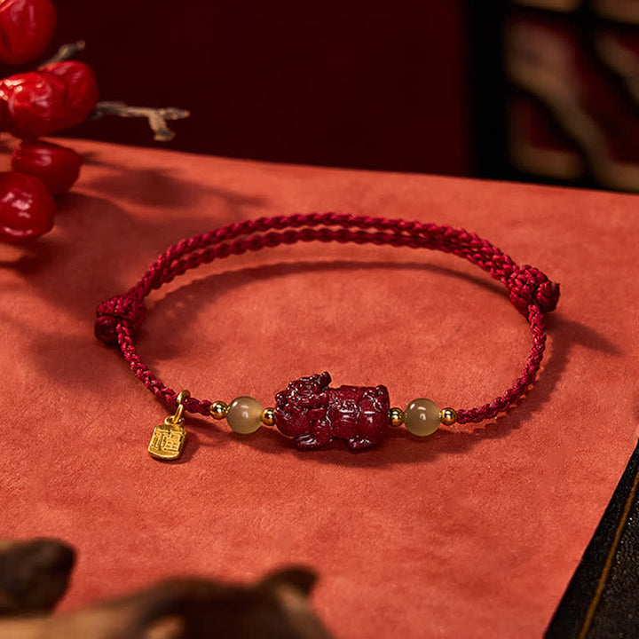 Buddha Stones, natürlicher Zinnober, Pi Xiu Hetian Jade, Glücksarmband mit roter Schnur - Pi Xiu (Handgelenkumfang: 6,3-7,1 Zoll/ 16-18 cm) - image 0