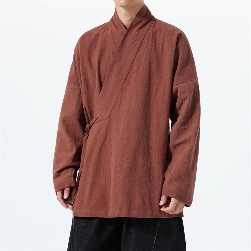 Buddha Stones Herbst/Winter: Schlichter Kimono im Tang-Stil aus einfarbiger Baumwolle mit Kordelzug und Tasche für Herren. - Sienna - US/UK/AU46, EU56 (5XL) - image 27