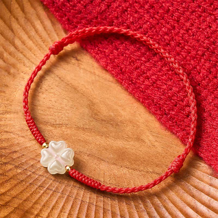 Buddha Stones Armband aus natürlichem Hetian-Jade mit vierblättrigem Glücksklee - image 3