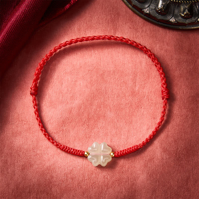 Buddha Stones Armband aus natürlichem Hetian-Jade mit vierblättrigem Glücksklee - image 2