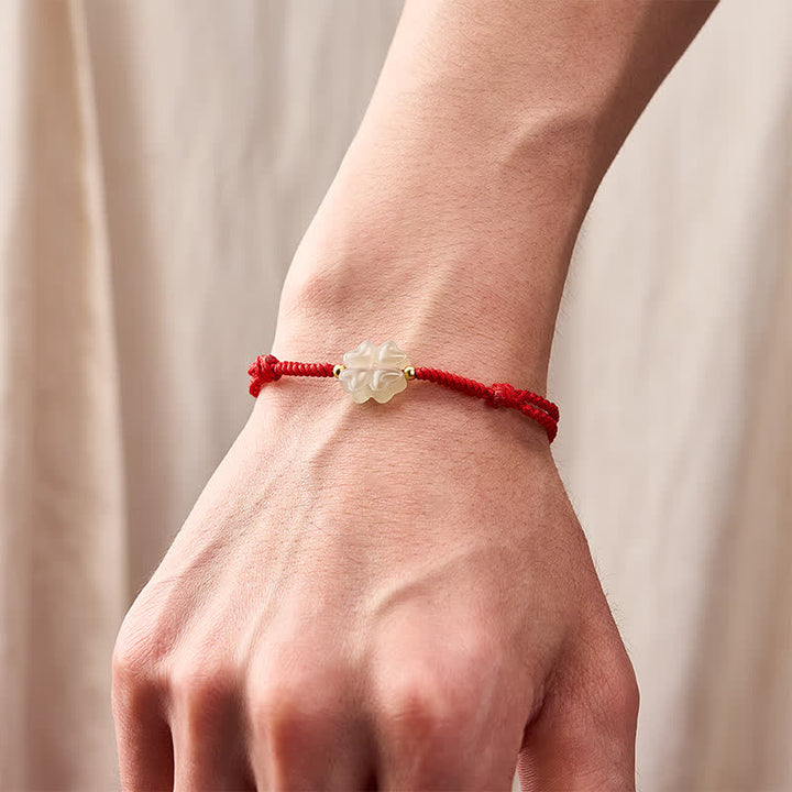 Buddha Stones , natürliches Hetian-Jade-Glücksklee-Armband mit vierblättrigem Kleeblatt - image 4