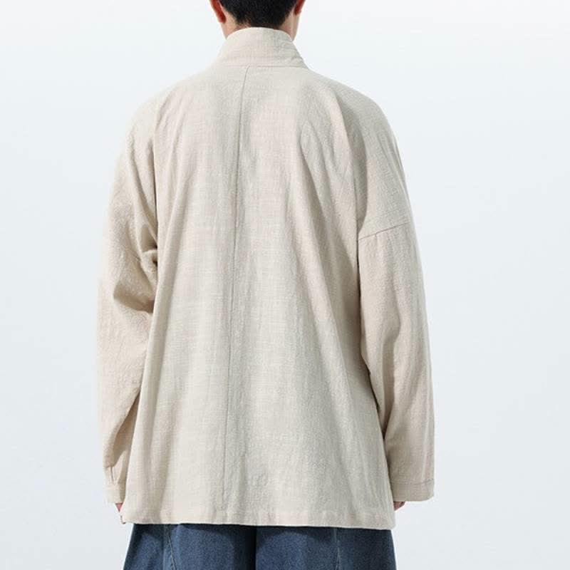 Buddha Stones Herbst/Winter: Schlichter Kimono im Tang-Stil aus einfarbiger Baumwolle mit Kordelzug und Tasche für Herren. - image 21