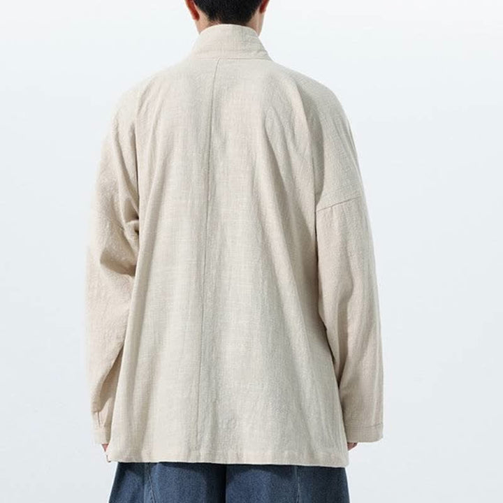 Buddha Stones Herbst/Winter: Schlichter Kimono im Tang-Stil aus einfarbiger Baumwolle mit Kordelzug und Tasche für Herren. - image 21