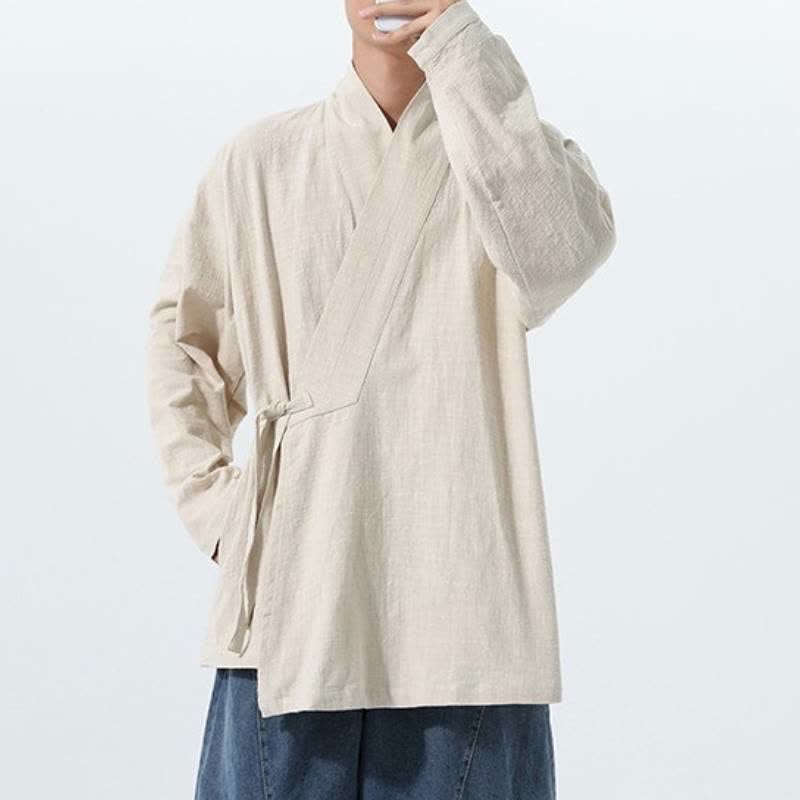 Buddha Stones Herbst/Winter: Schlichter Kimono im Tang-Stil aus einfarbiger Baumwolle mit Kordelzug und Tasche für Herren. - image 20