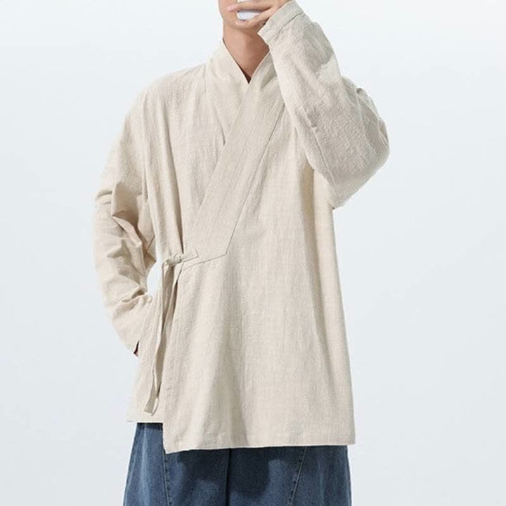 Buddha Stones Herbst/Winter: Schlichter Kimono im Tang-Stil aus einfarbiger Baumwolle mit Kordelzug und Tasche für Herren. - image 20