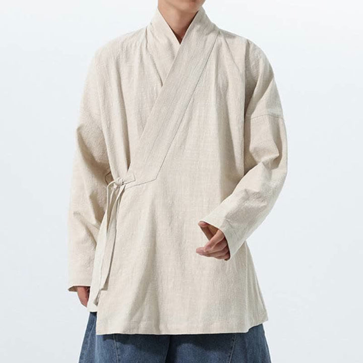 Buddha Stones Herbst/Winter: Schlichter Kimono im Tang-Stil aus einfarbiger Baumwolle mit Kordelzug und Tasche für Herren. - image 19