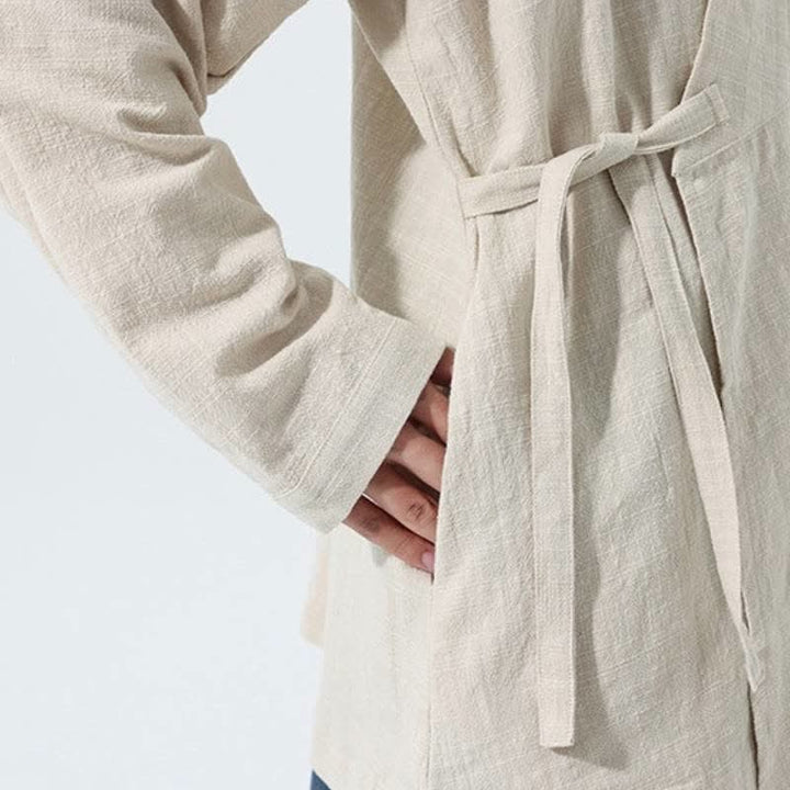 Buddha Stones Herbst/Winter: Schlichter Kimono im Tang-Stil aus einfarbiger Baumwolle mit Kordelzug und Tasche für Herren. - image 26