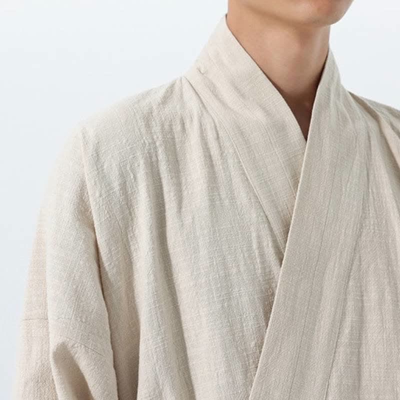 Buddha Stones Herbst/Winter: Schlichter Kimono im Tang-Stil aus einfarbiger Baumwolle mit Kordelzug und Tasche für Herren. - image 24