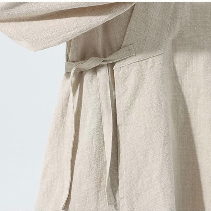Buddha Stones Herbst/Winter: Schlichter Kimono im Tang-Stil aus einfarbiger Baumwolle mit Kordelzug und Tasche für Herren. - image 25