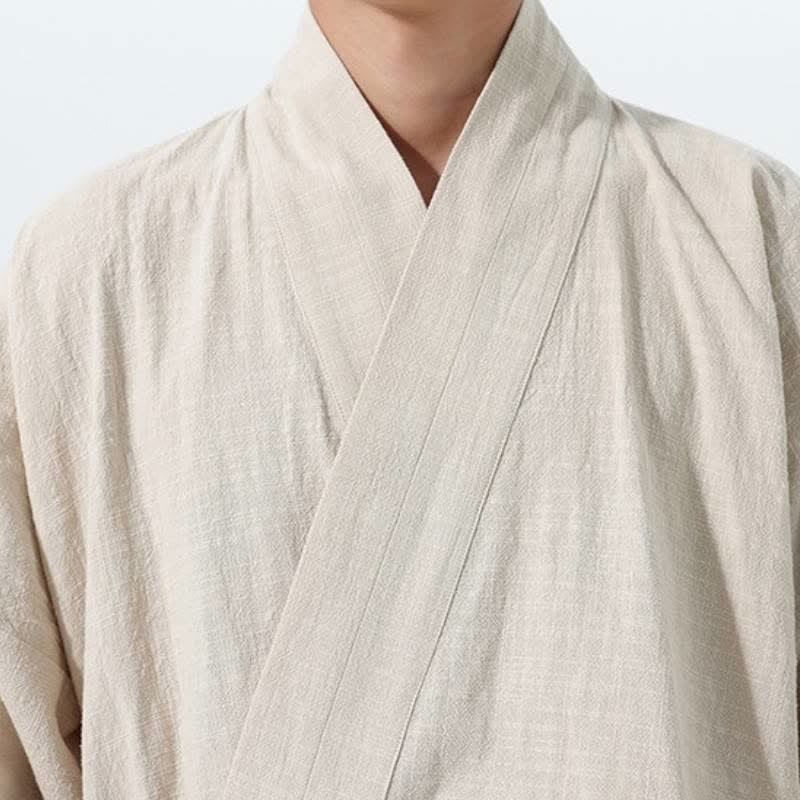 Buddha Stones Herbst/Winter: Schlichter Kimono im Tang-Stil aus einfarbiger Baumwolle mit Kordelzug und Tasche für Herren. - image 23