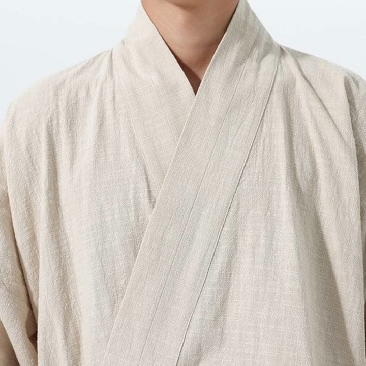 Buddha Stones Herbst/Winter: Schlichter Kimono im Tang-Stil aus einfarbiger Baumwolle mit Kordelzug und Tasche für Herren. - image 23