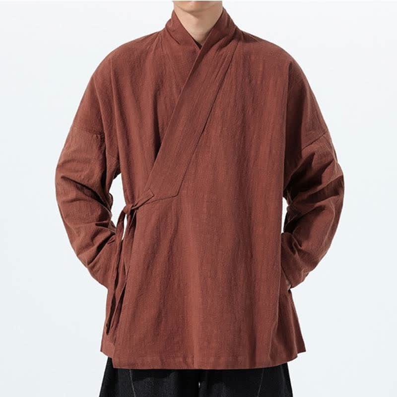 Buddha Stones Herbst/Winter: Schlichter Kimono im Tang-Stil aus einfarbiger Baumwolle mit Kordelzug und Tasche für Herren. - image 30