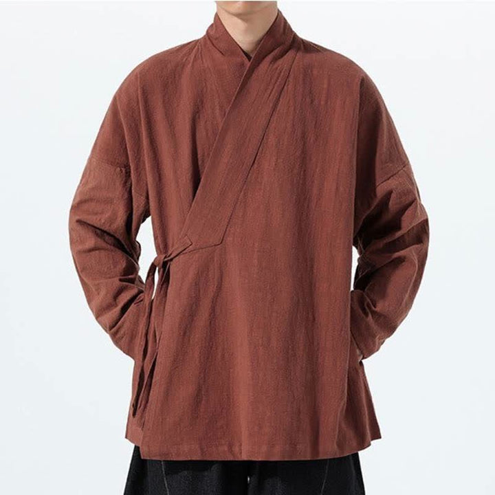 Buddha Stones Herbst/Winter: Schlichter Kimono im Tang-Stil aus einfarbiger Baumwolle mit Kordelzug und Tasche für Herren. - image 30