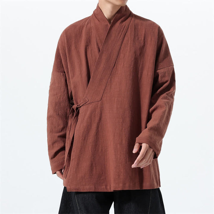 Buddha Stones Herbst/Winter: Schlichter Kimono im Tang-Stil aus einfarbiger Baumwolle mit Kordelzug und Tasche für Herren. - image 33