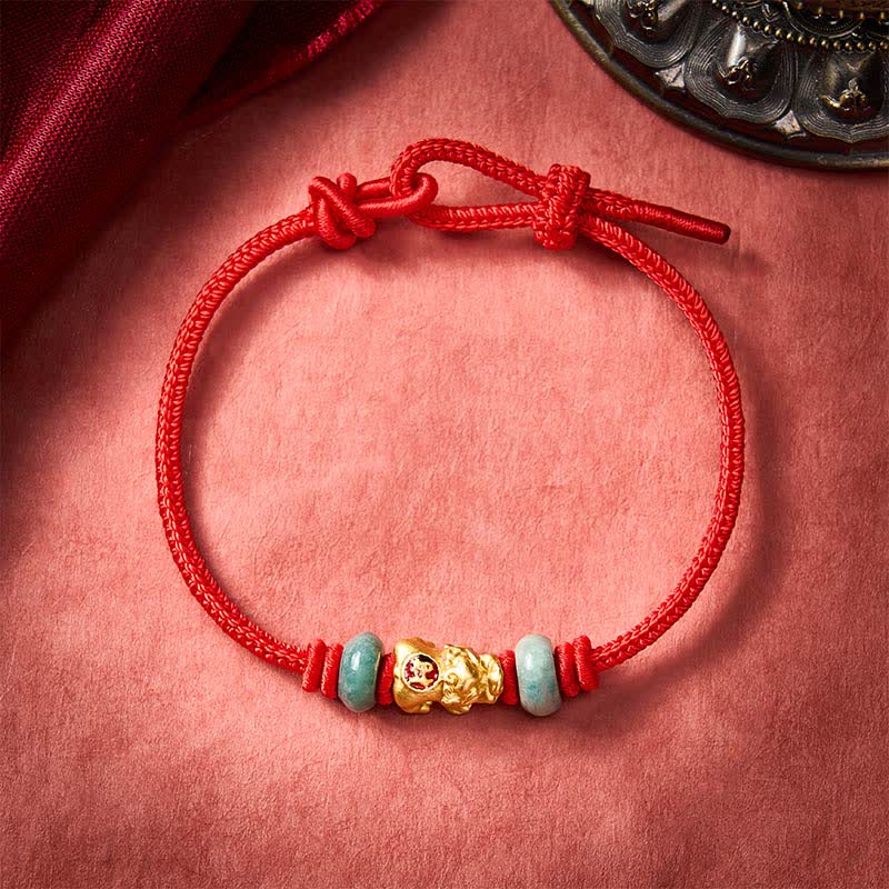 Buddha Stones Armband aus einer Legierung mit Pi-Xiu-Münze und roter Schnur - image 1