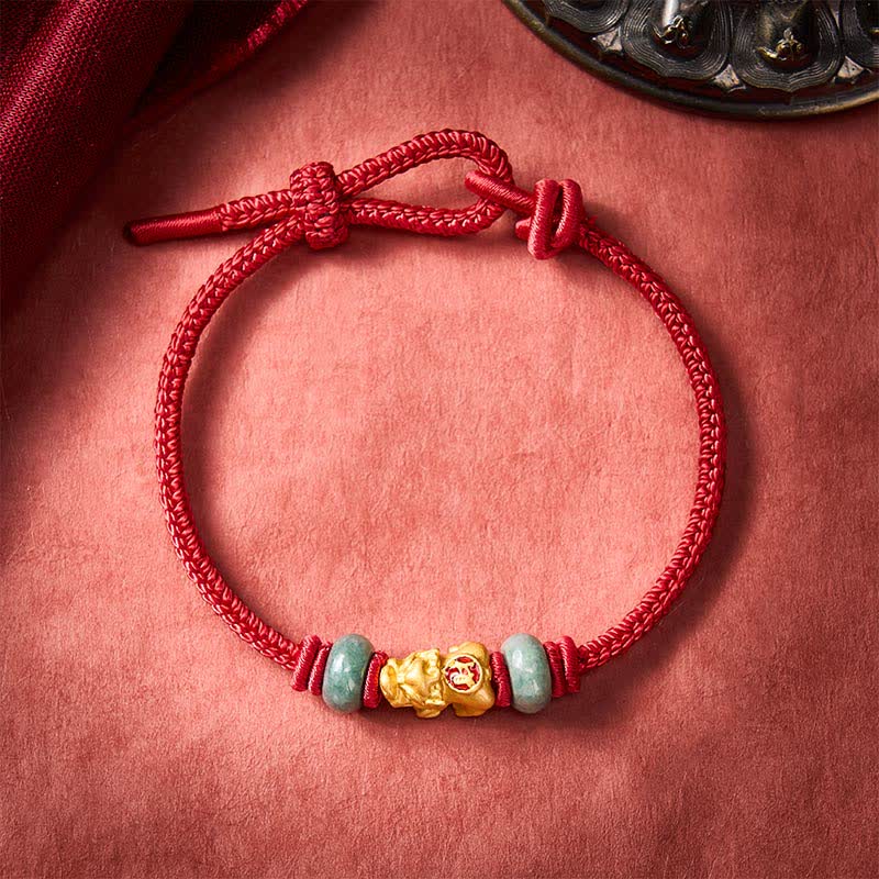 Buddha Stones Armband aus einer Legierung mit Pi-Xiu-Münze und roter Schnur - Dunkelrot - 6,7–7,5 Zoll/17–19 cm - image 10