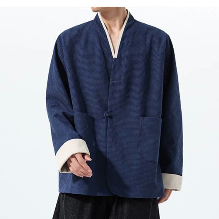 Buddha Stones Lässige Herrenjacke im Tang-Stil mit Froschknopfleiste, V-Ausschnitt und Taschen für den Herbst - image 10
