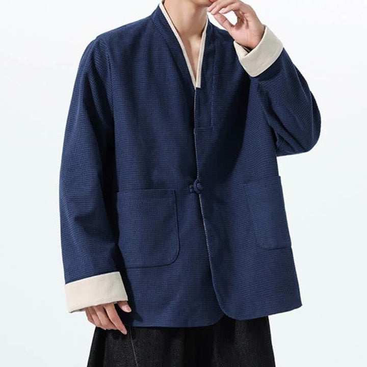 Buddha Stones Lässige Herrenjacke im Tang-Stil mit Froschknopfleiste, V-Ausschnitt und Taschen für den Herbst - image 14