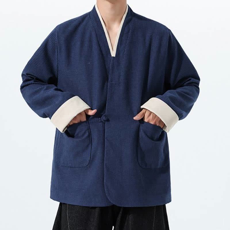 Buddha Stones Lässige Herrenjacke im Tang-Stil mit Froschknopfleiste, V-Ausschnitt und Taschen für den Herbst - image 11