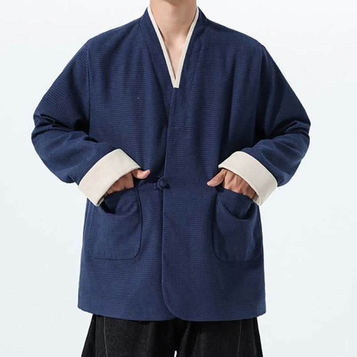 Buddha Stones Lässige Herrenjacke im Tang-Stil mit Froschknopfleiste, V-Ausschnitt und Taschen für den Herbst - image 11