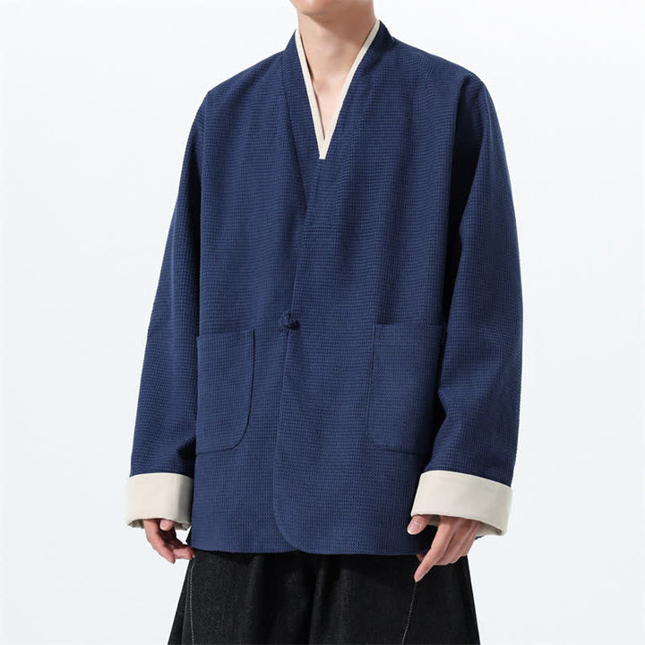 Buddha Stones Lässige Herrenjacke im Tang-Stil mit Froschknopfleiste, V-Ausschnitt und Taschen für den Herbst - image 13