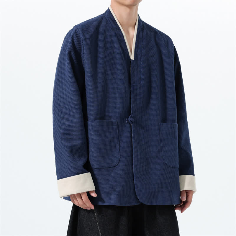 Buddha Stones Lässige Herrenjacke im Tang-Stil mit Froschknopfleiste, V-Ausschnitt und Taschen für den Herbst - image 12