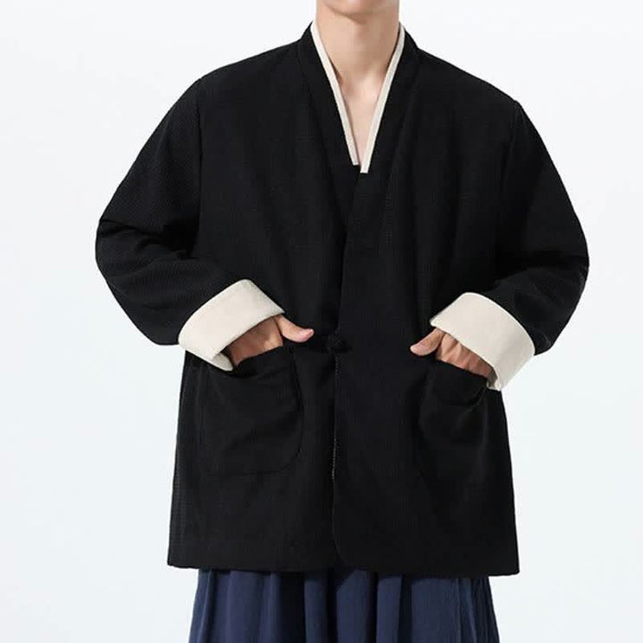 Buddha Stones Lässige Herrenjacke im Tang-Stil mit Froschknopfleiste, V-Ausschnitt und Taschen für den Herbst - image 22
