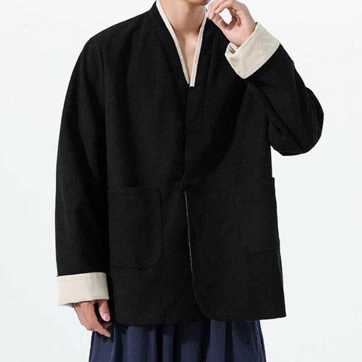 Buddha Stones Lässige Herrenjacke im Tang-Stil mit Froschknopfleiste, V-Ausschnitt und Taschen für den Herbst - image 25