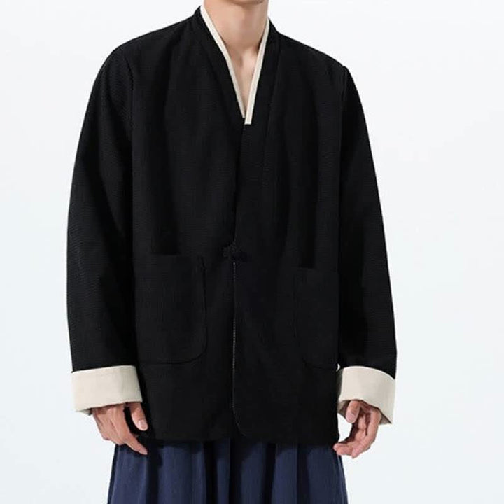 Buddha Stones Lässige Herrenjacke im Tang-Stil mit Froschknopfleiste, V-Ausschnitt und Taschen für den Herbst - image 21