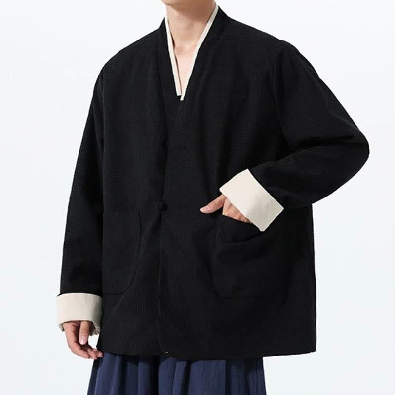 Buddha Stones Lässige Herrenjacke im Tang-Stil mit Froschknopfleiste, V-Ausschnitt und Taschen für den Herbst - image 26