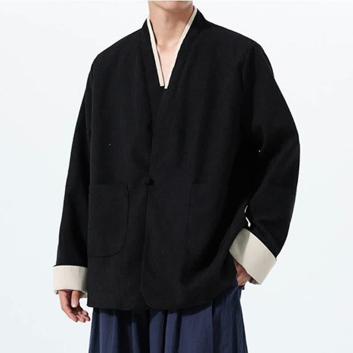 Buddha Stones Lässige Herrenjacke im Tang-Stil mit Froschknopfleiste, V-Ausschnitt und Taschen für den Herbst - image 23