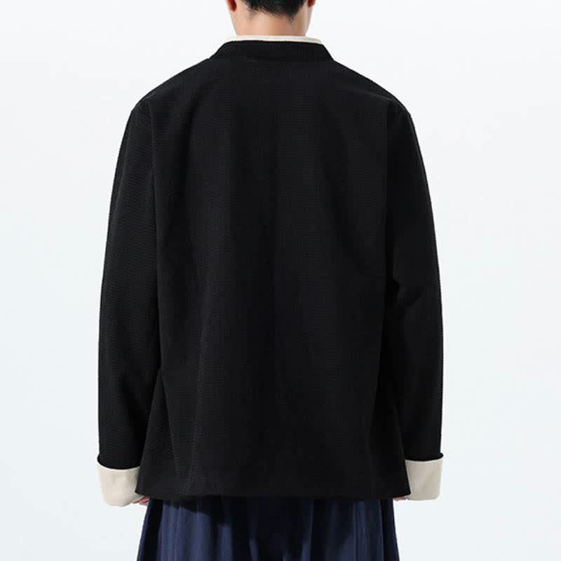 Buddha Stones Lässige Herrenjacke im Tang-Stil mit Froschknopfleiste, V-Ausschnitt und Taschen für den Herbst - image 24