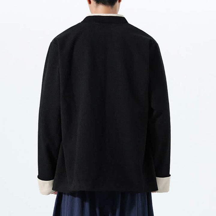 Buddha Stones Lässige Herrenjacke im Tang-Stil mit Froschknopfleiste, V-Ausschnitt und Taschen für den Herbst - image 24