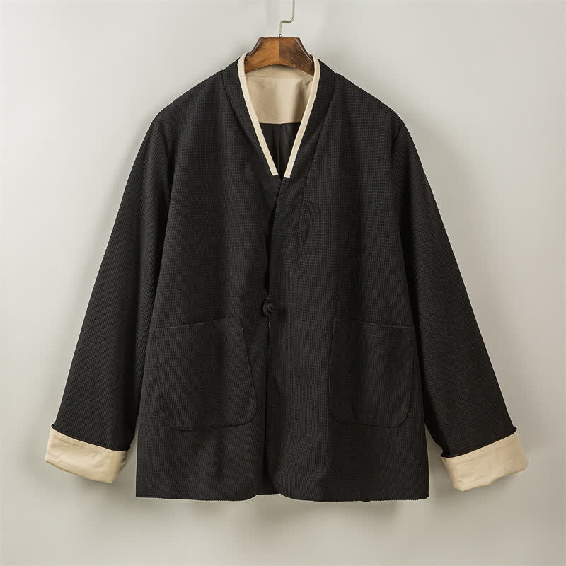 Buddha Stones Lässige Herrenjacke im Tang-Stil mit Froschknopfleiste, V-Ausschnitt und Taschen für den Herbst - image 27