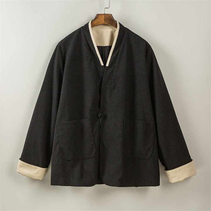 Buddha Stones Lässige Herrenjacke im Tang-Stil mit Froschknopfleiste, V-Ausschnitt und Taschen für den Herbst - image 27