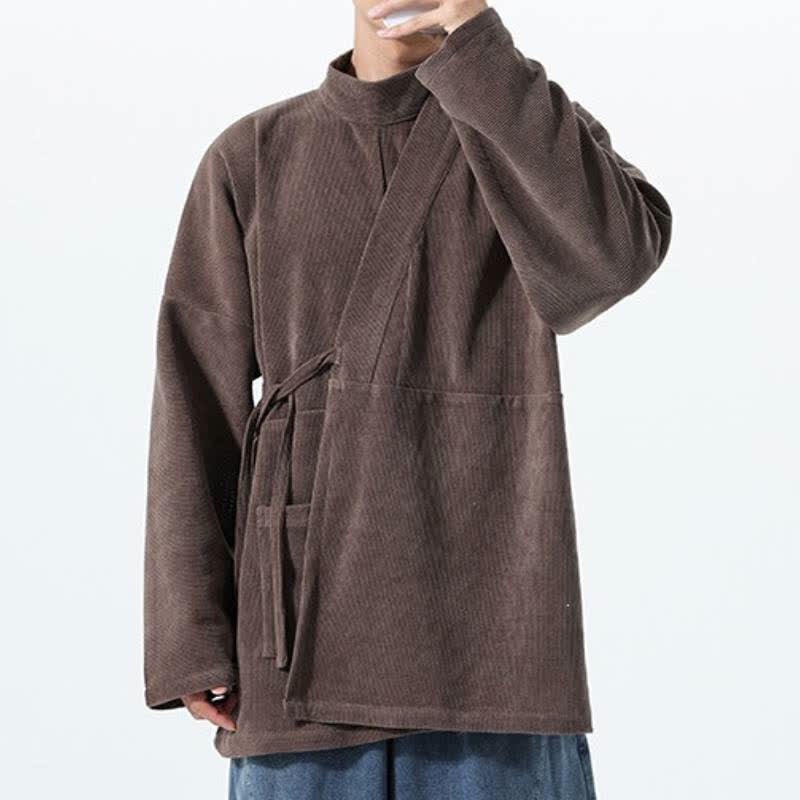 Buddha Stones Lässiger Kimono im Tang-Stil für Herren mit Stehkragen und Tasche für Herbst und Winter - image 5