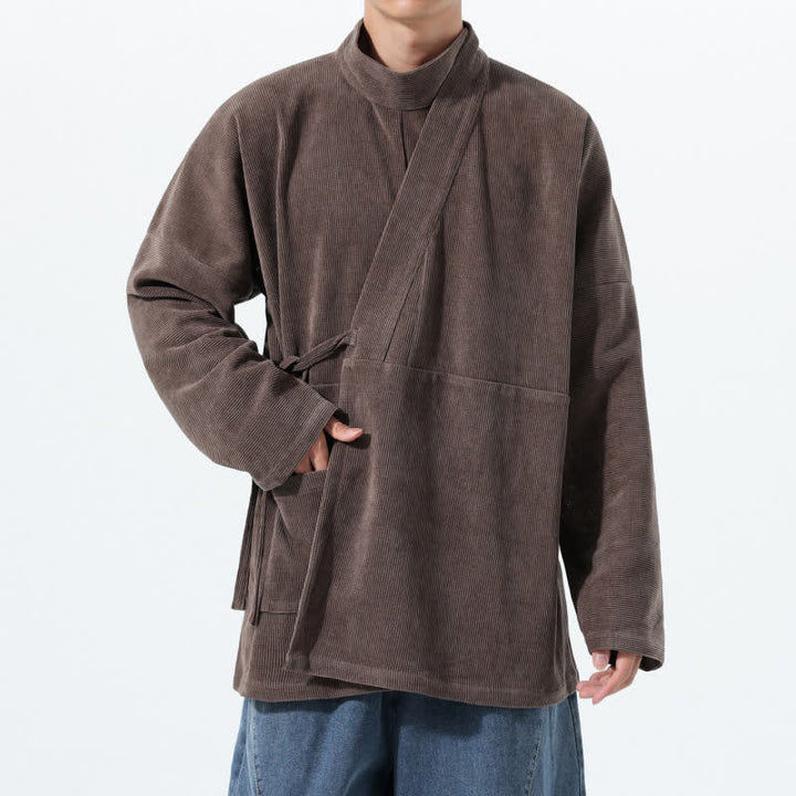 Buddha Stones Lässiger Kimono im Tang-Stil für Herren mit Stehkragen und Tasche für Herbst und Winter - image 1