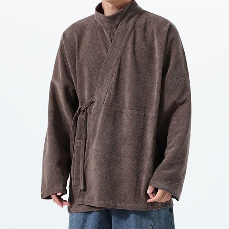 Buddha Stones Lässiger Kimono im Tang-Stil für Herren mit Stehkragen und Tasche für Herbst und Winter - image 3
