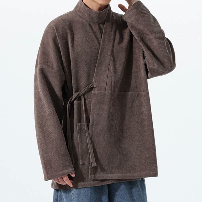Buddha Stones Lässiger Kimono im Tang-Stil für Herren mit Stehkragen und Tasche für Herbst und Winter - image 2