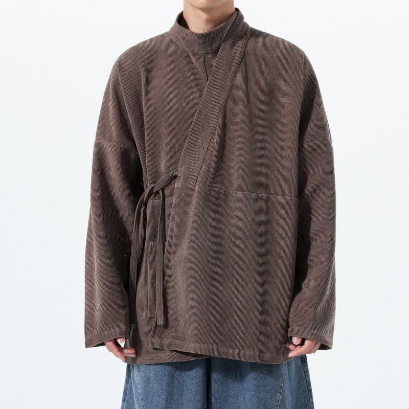 Buddha Stones Lässiger Kimono im Tang-Stil für Herren mit Stehkragen und Tasche für Herbst und Winter - Sattelbraun - US/UK/AU46, EU56 (5XL) - image 0